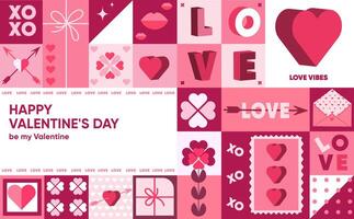 Valentine's Day concept banner design background in geometric abstract style.Valentine's Day poster, greeting card, cover, label, sale promotion templates, pattern in modern geometric style. vector