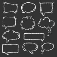 Crayon drawing frame speech bubble set different shapes. Hand drawn Crayon chalkboard background speech bubble collection. Comic talk balloon doodle texture, Chalk drawing cloud message. vector