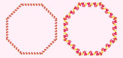Set of two octagonal frames with intricate heart element decorative borders creating a visually appealing design. Versatile design element for modern and stylish social media graphics or banners. vector