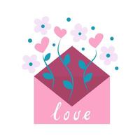 Open envelope with flowers. Cute Stock illustration in simple flat style. Floral mail. Happy Valentine's Day. design concept for Mother's Day and other users. vector