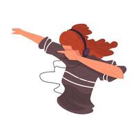 Girl Listening to Music with Headhones, Girl Using Using Mobile Device Illustration vector