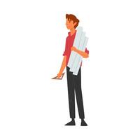 Male Architect, Professional Construction Worker Engineer Character with Projects Blueprints Illustration vector