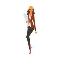Female Architect in Hard Hat Helmet, Professional Construction Worker Engineer Character with Projects Blueprints Illustration vector
