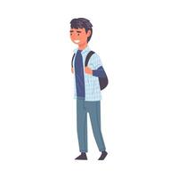 Smiling Boy Walking with Backpack, Happy Student in Casual Clothes Illustration vector