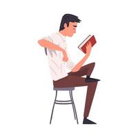 Man Sitting on Chair and Reading Book, Side View Illustration vector
