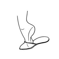 female fit in house slipper with raised heel - hand drawn line art vector