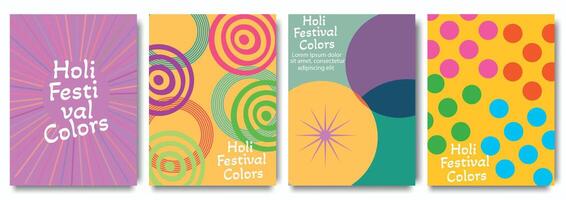 Set of vibrant Holi festival posters with colorful abstract patterns and playful design. For poster, greeting card, flyer, invitation or background vector