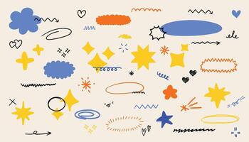 Abstract cloud and flower shapes sticker pack. Set of hand drawn doodle elements. illustration for your design vector