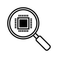 magnifying glass with chip processor icon vector