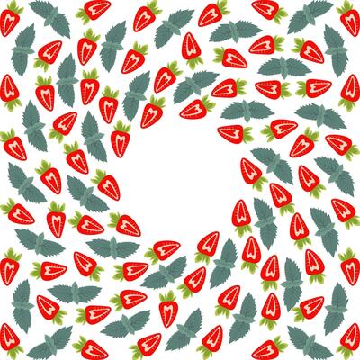 Strawberry with mint leaves Circular Frame border. Summertime healthy fruit Cope space Template idea. Isolated illustration Thematic or menu cards, leaflets, greetings, label or web promo