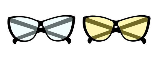 Set of 2 Abstract image of glasses with dark and clear lenses in grayscale. Sticker. Icon. Isolate. Design element for advertising promotion, greeting or invitation card, price or label, brochure. EPS vector