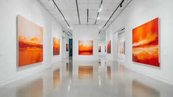 white wall art gallery with paintings on the wall photo