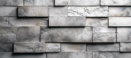 3d Light gray wall cladding with rectangular tiles photo