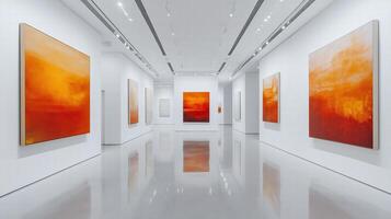 white art gallery with paintings on the wall photo