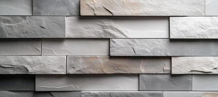 Light gray brick wall cladding with rectangular tiles photo