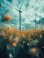 wind turbines in a grassy field photo