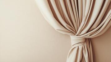 Elegant beige curtain neatly tied with knot, minimalist interior design concept photo