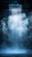Modern shower with cascading water and steam, relaxing spa atmosphere. Luxury bathroom and wellness design concept photo