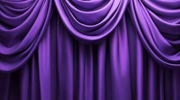 Purple draped stage curtain, elegant folds and fabric texture. Theater backdrop concept photo