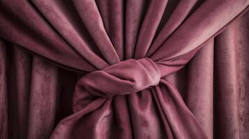 Velvet curtain tied in knot, rich texture and color. Interior decor and luxury design concept photo