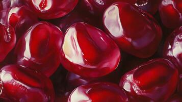 Close-up of ripe pomegranate seeds with glossy texture. Fresh fruit and healthy eating concept photo