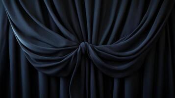 Elegant dark blue curtain with artistic draping, fabric texture concept photo