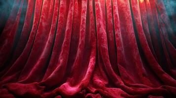 Red velvet theater curtains with dramatic lighting, elegant stage concept photo