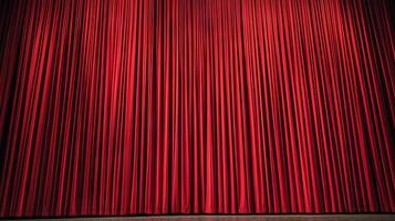 Red stage curtain closed in theater setting, anticipation and drama concept photo