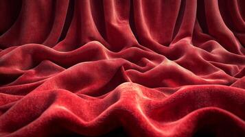 Luxurious red velvet fabric with rich folds and texture, elegant decor concept photo