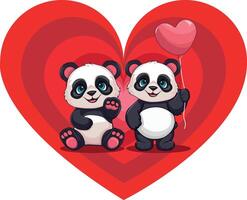 Cute Pandas with heart background vector