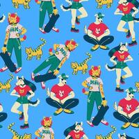 seamless pattern with dog skater and cat vector