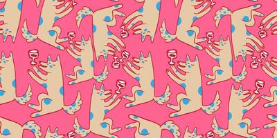 seamless pattern with dog with a glass of vine vector