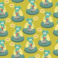 seamless pattern with dog at the table with phone vector