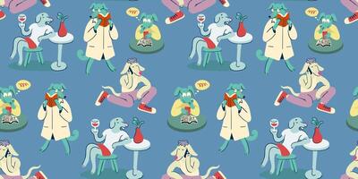 seamless pattern with dogs in different situations vector