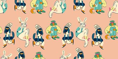 seamless pattern with dog with skate vector