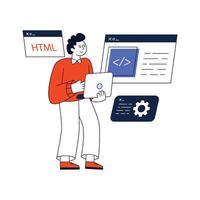 Employee Doing Application Coding Flat Style Design illustration. Stock illustration vector