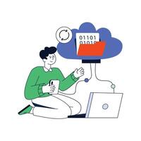 Employee Doing Data Synchronization Flat Style Design illustration. Stock illustration vector