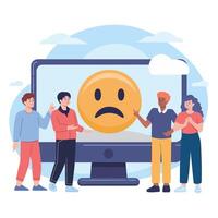 Group Reacts to a Sad Emoji on a Computer Screen vector