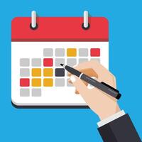 Hand Marking a Date on a Colorful Calendar vector