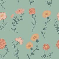Simple wild flowers seamless pattern. Abstract botanical ornament. vector