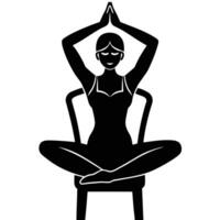 Revolved chair yoga pose for spinal flexibility and balance vector