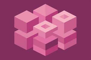 Abstract Pink Isometric Cubes Geometric 3D Blocks Design Art. vector