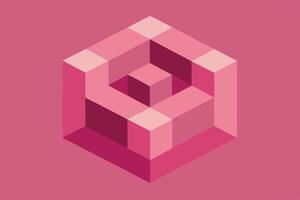 Abstract Geometric Pattern of Interlocking Cubes in Shades of Pink. vector