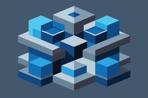 Abstract Geometric Design with Interlocking Cubes in Blue and Gray. vector