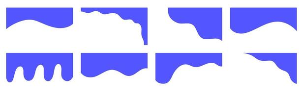 Set of blue abstract wave and drip border shapes. Collection of fluid edge templates for graphic design, banners, posters, and website headers. vector