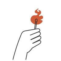 a hand holding a matchstick with a flame in it vector