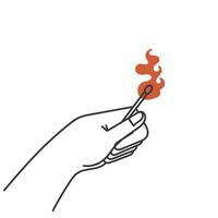 a hand holding a matchstick with a flame coming out of it vector