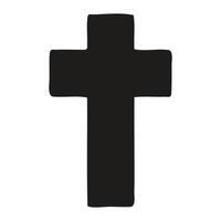 A stylized, white outline of a Christian cross, framed within a circle, is set against a solid black background. vector