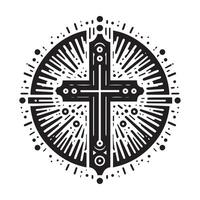 Christian Cross Design in a Circular Frame vector
