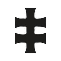 black and white graphic of a cross set within a circular frame of floral and leaf designs. vector